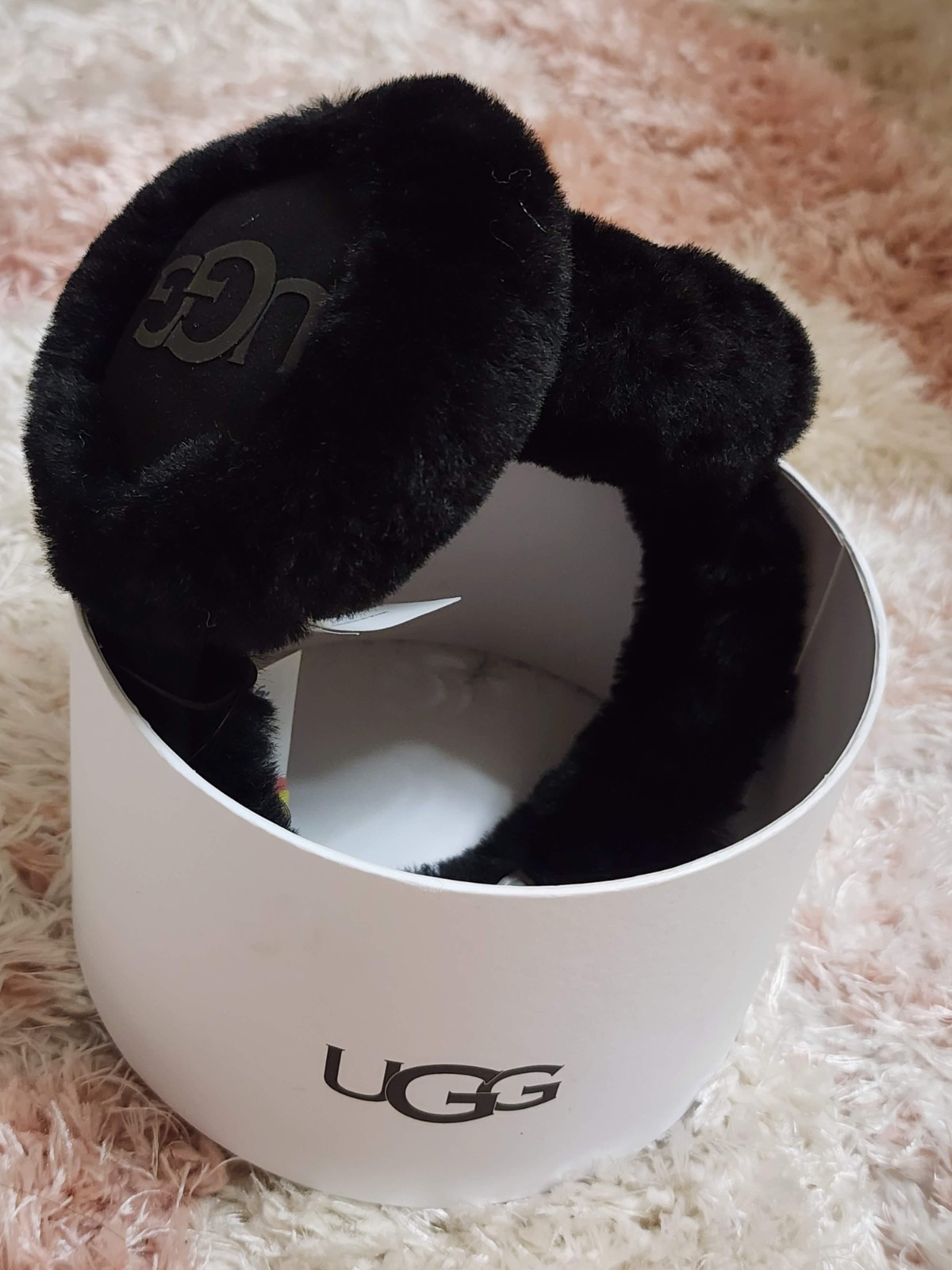 UGG Black Fur Solid Pattern Earmuffs with Box Stylish Warm Winter Accessory image 4