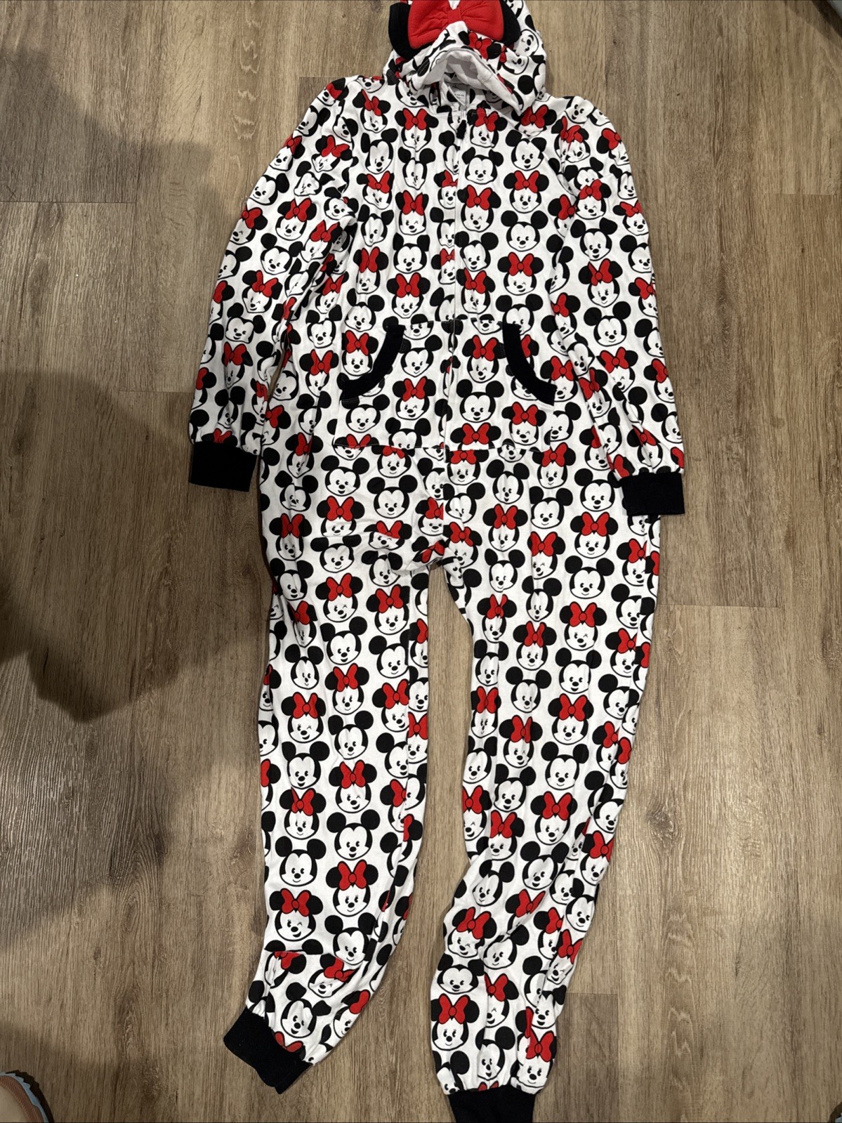 Disney  Store Womens Pajamas Hooded Minnie Mickey Mouse One-piece size L