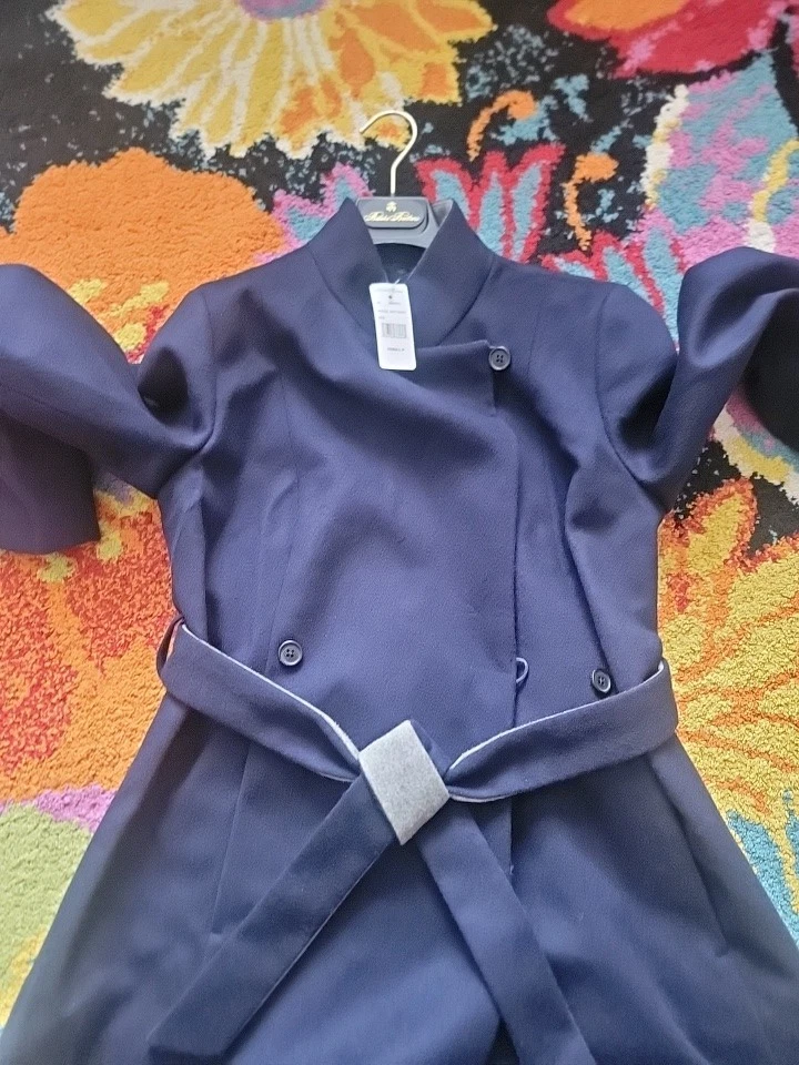 Brooks Brothers United Airline Blue Wool Blend Belted Trench Coat Women Xs P - Image 2 of 4