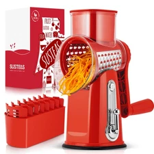 SUSTEAS Rotary Cheese Grater with Handle - Vegetable Shredder with 5 Well-des...