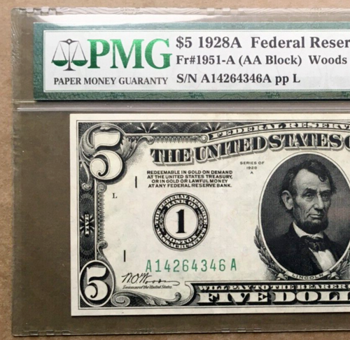 1928A $5 FRN BOSTON Fr. 1951-A / PMG 55 EPQ Ser# A 14264346 A - Picture 3 of 3