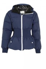 Rrp £300 Hunter Navy Peplum Elastic Waist Puffer Puffa Bomber Down Jacket -10 Uk