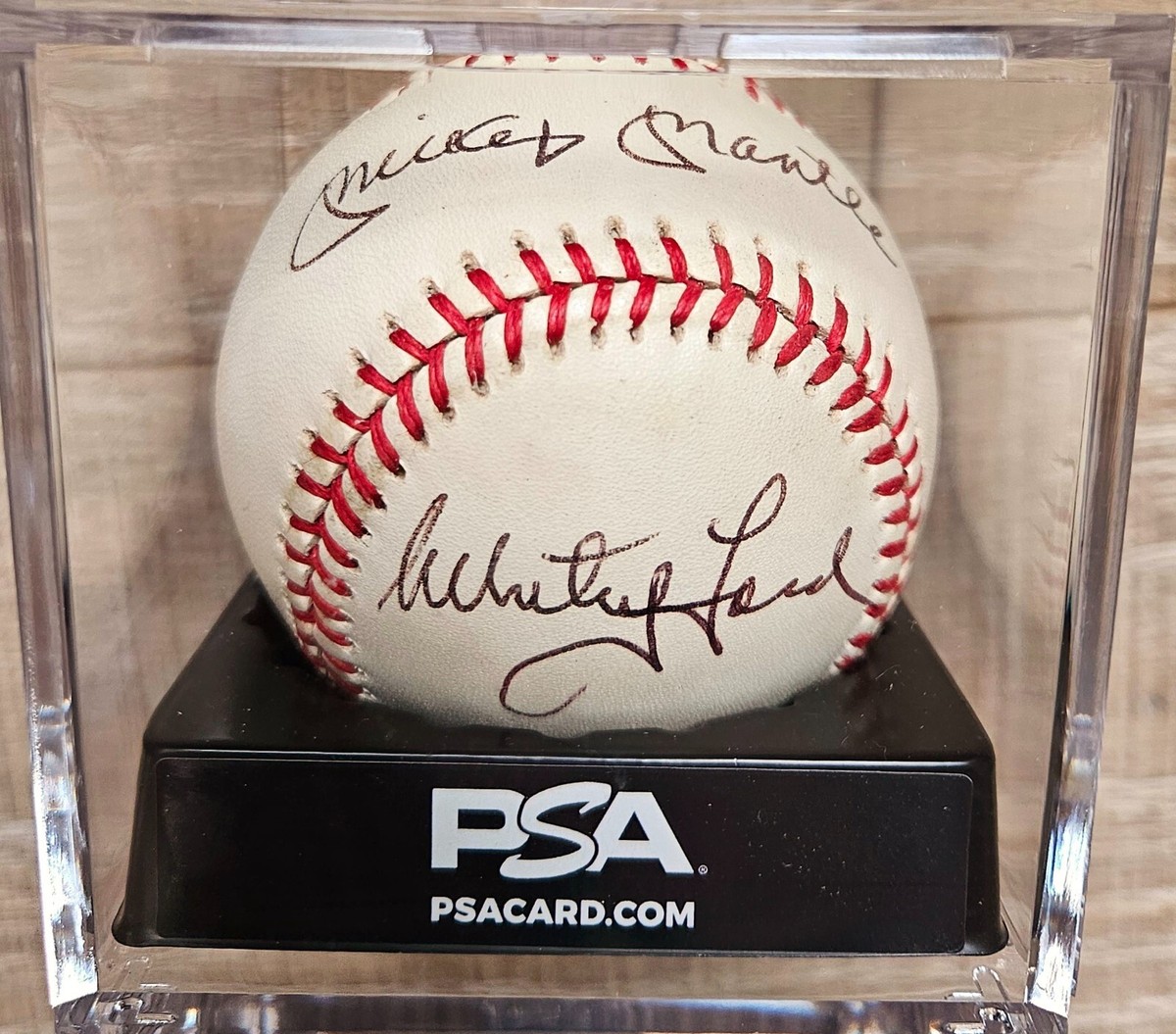 【ビンテージ】デッドストック1995年製 アメリカ プール サイン額装2枚セット Mickey Mantle & Whitey Ford Signed Baseball PSA DNA AUTO 9 HOF