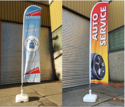 Beachflag, Fahne Auto Reifen 3,5m Hoch, KFZ PKW Öl Wechsel Service Werbung 