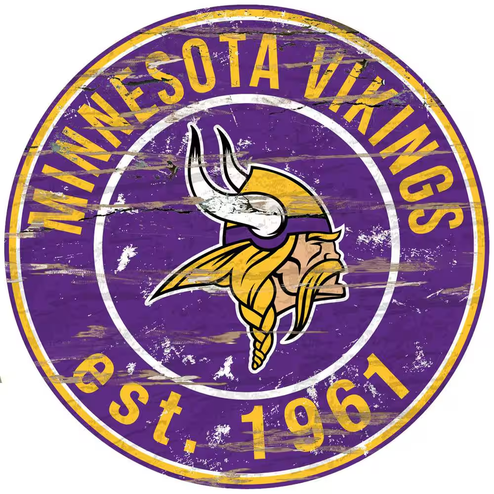 Wall Art NFL Minnesota Vikings Round Distressed Sign Sports 24 in Multi