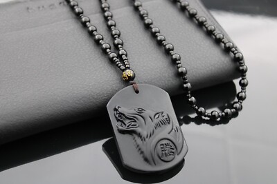 Halskette Wolf schwarz Kunststein Kugelkette Herren Männer Modeschmuck Geschenk