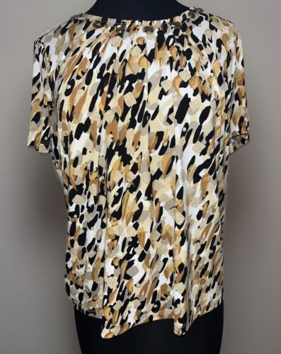 Alfred Dunner Women’s Med Petite MP Short Sleeve Blouse Animal Print Multicolor