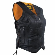 Women's Black Cowhide Leather Vest with Laces and Gun Pockets