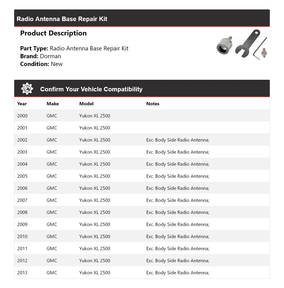 Kit de reparación base antena radio dorman GMC Yukon XL 2500 2000-2013 2001 2002 Foto 2 de 4