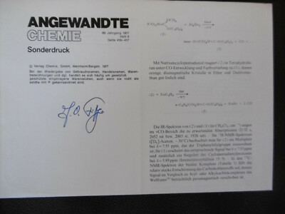 Ernst Otto Fischer Nobelpreis Chemie 1973 Autogramm signed A4 Blatt Chemie 
