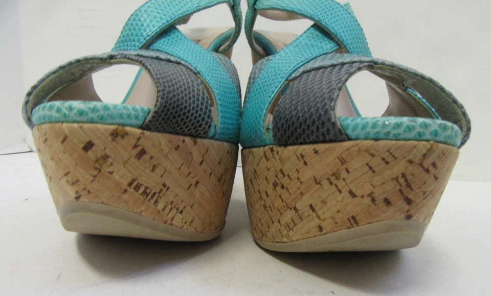 SALVATORE FERRAGAMO Sandalias Plataforma Glenna Cuero Repujado Turquesa Talla 7.5 Foto 4 de 4