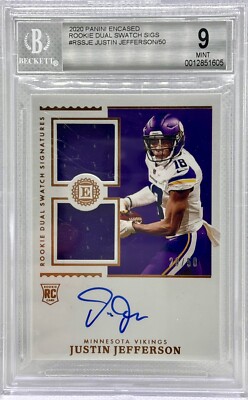 2020 Panini Encased Justin Jefferson Rookie Dual Swatch Signatures /50 BGS 9/10 