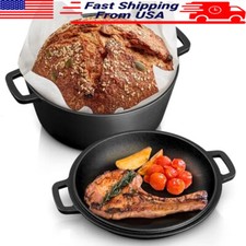 5 QT Cast Iron Dutch Oven Pot Lid Preseasoned Versatile Cooking Heat Sources New