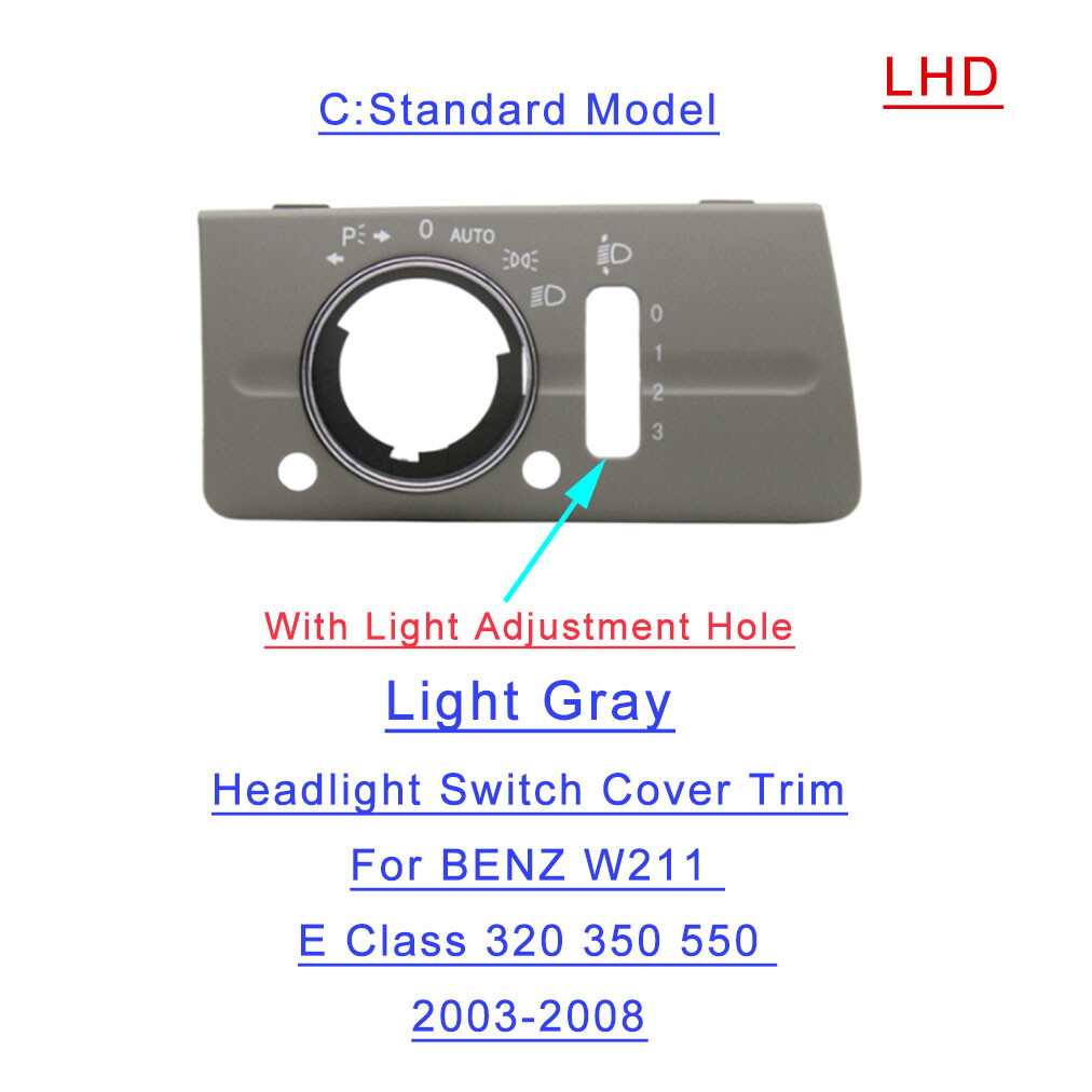 Light Gray Headlight Switch Panel Cover for Benz E Class W211 03-08 Left-Hand Drive Model