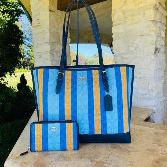 Coach tote online with stripe