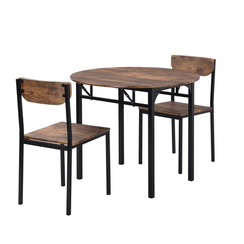 3-Piece Wood Drop Leaf Dining Table Set With 2 Chairs Breakfast Dining Set Brown - Picture 7 of 11
