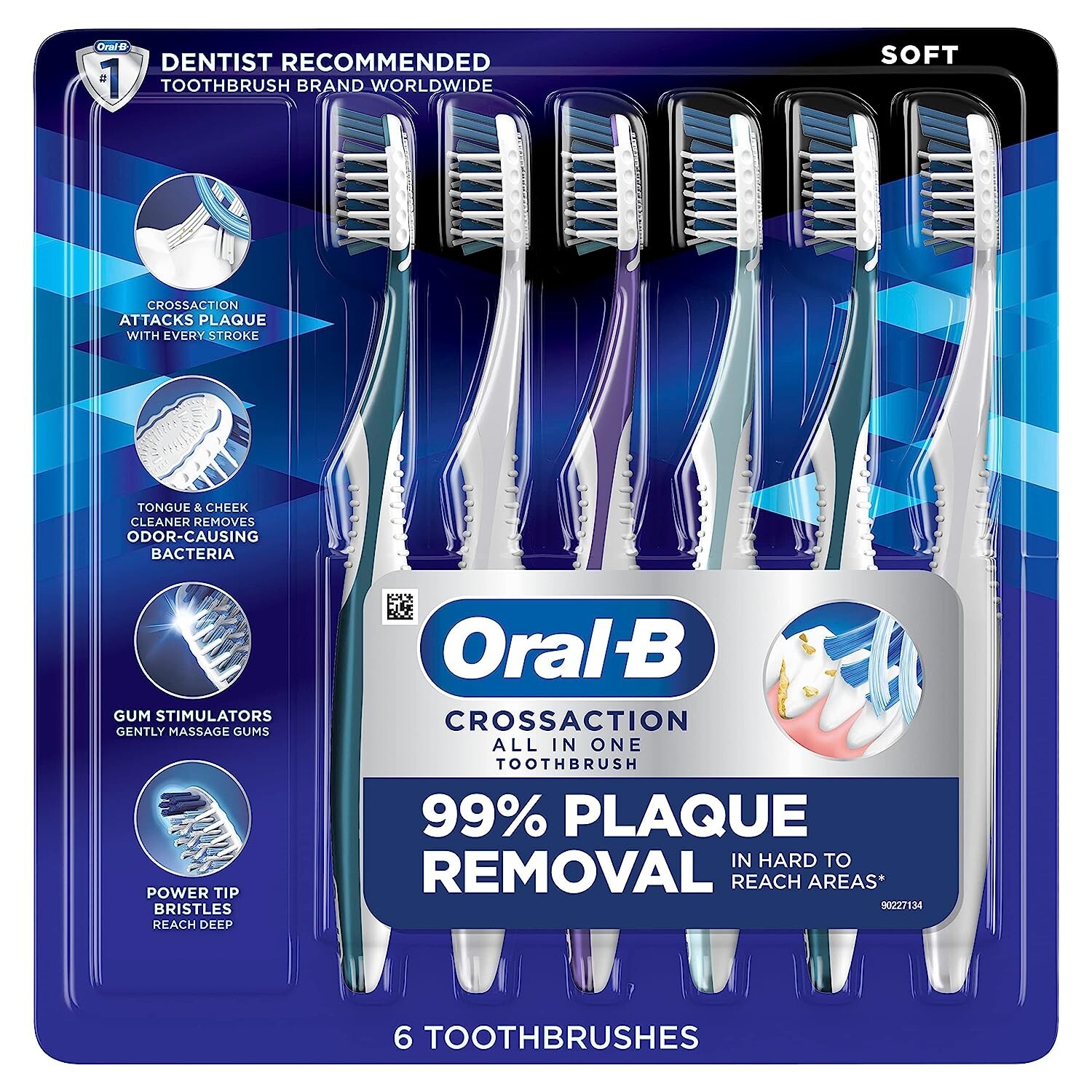 Oral B CrossAction All in One Soft Toothbrushes, Deep Plaque Removal, 6 Count