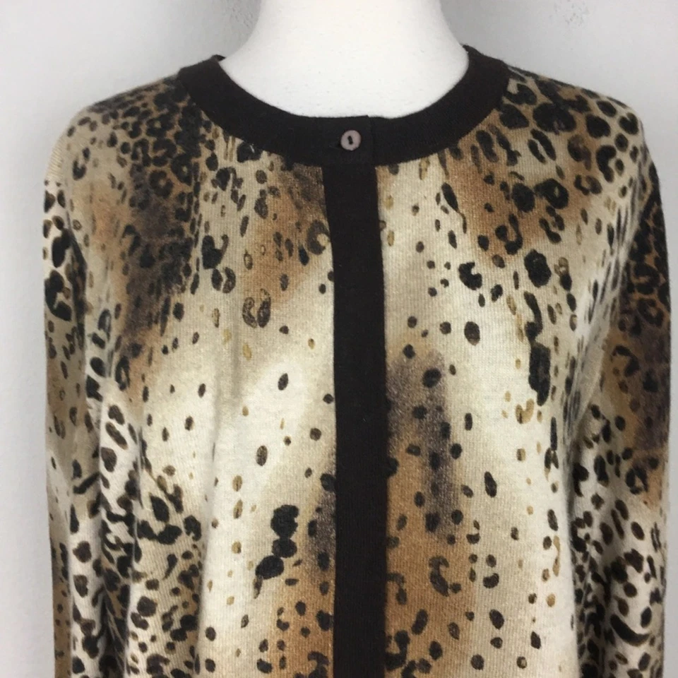 Investments Brown Black Cashmere Leopard Cardigan Large - Image 3 of 4