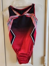 GK Elite Red/Black GymTek Gymnastics Leotard AS Adult Small