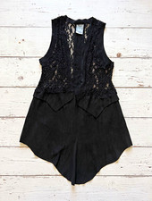 Vocal Apparel Y2K Boho Lace Suede Asymmetrical Handkerchief Vest Medium