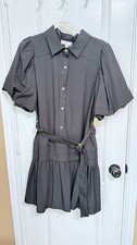 NWT Entro L pp21 Puff Sleeve Button Down Belted short Flattering Dress