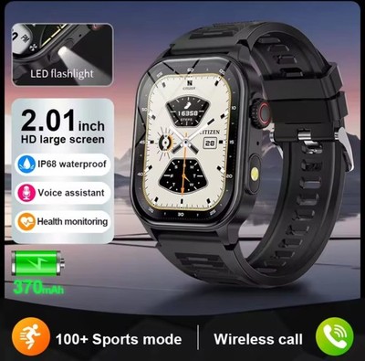 LIGE 2.01'' Screen Smart Watch Health Monitor LED Flashlight Nevw Military Sport