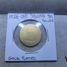1826 One Shilling - George IV - .925 Silver Coin - Gold Plated