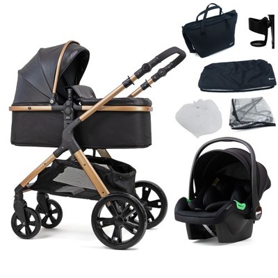 Pixini Kinderwagen Nelio 3in1 gold / schwarz