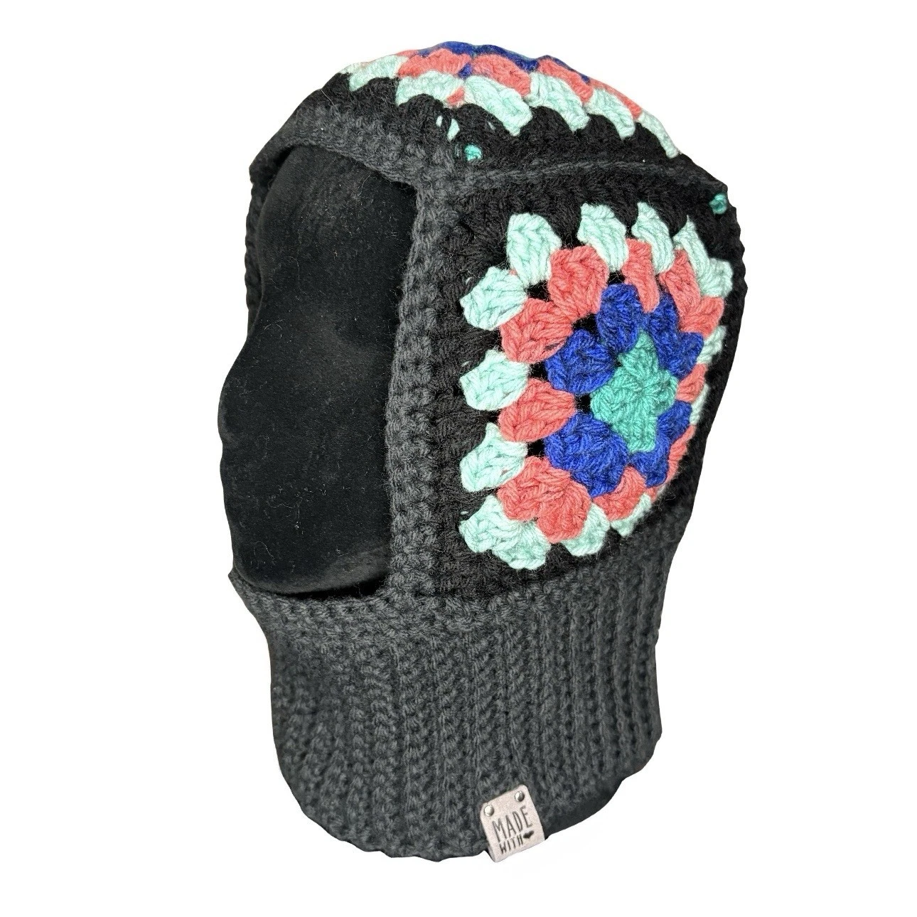 Crochet Granny Square Balaclava - Bright Colors with Black Border