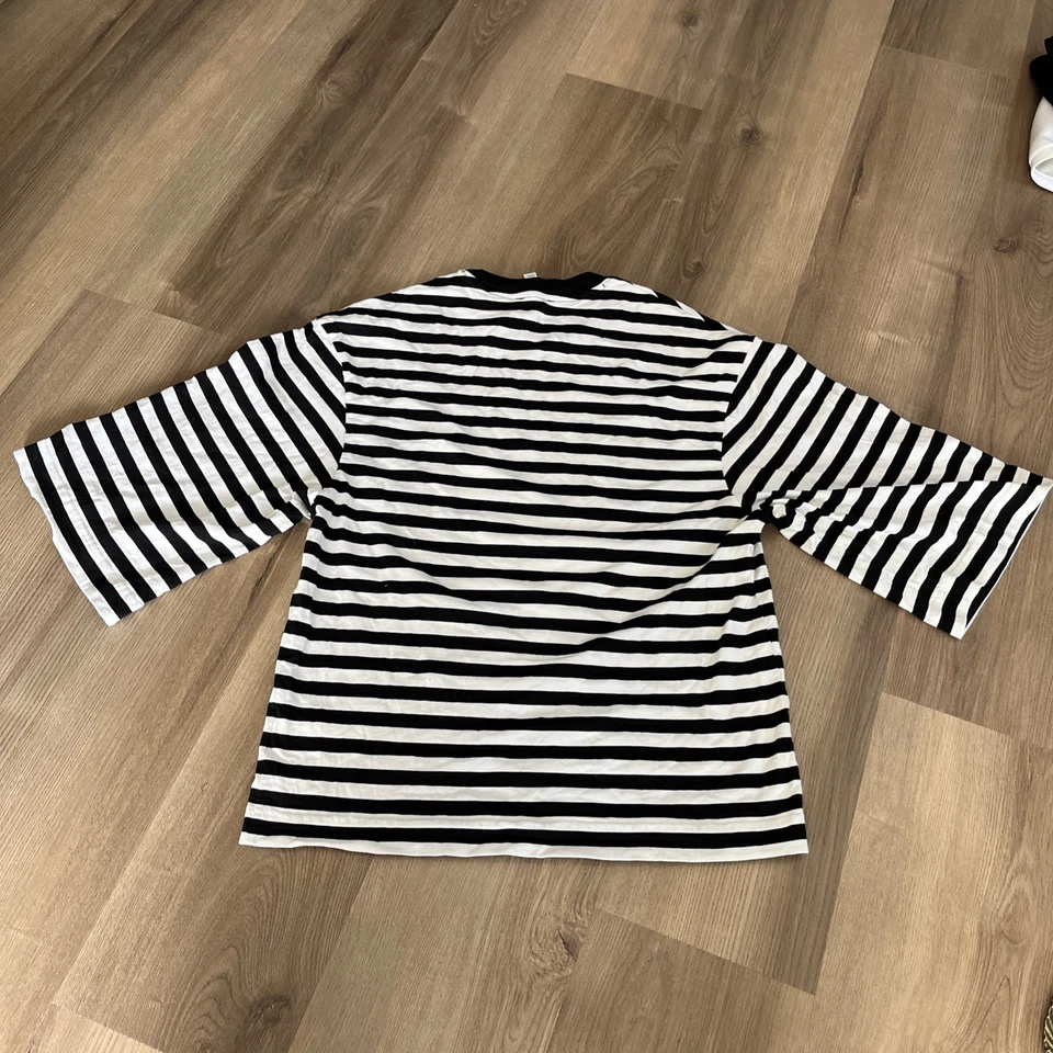 Camisa COS Mujer Pequeña Negra Blanca Rayas Manga 3/4 Pullover Foto 4 de 4