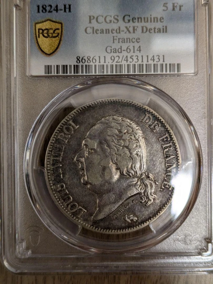 Antique French 1824 Five Franc Silver Coin PCGS Certified Genuine XF Detail - Image 3 of 4