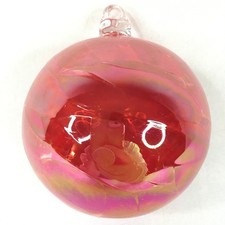 Hand Crafted Blown Art Glass Christmas Ball Ornament Iridescent Shiny Pink