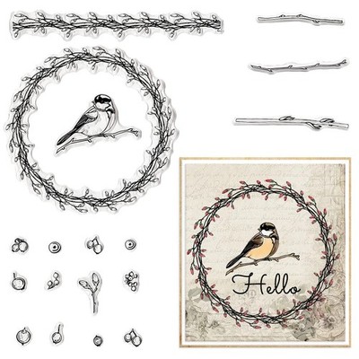 Fall Flowers Wreath Birds Clear Stamps for Card Making and Journaling ...