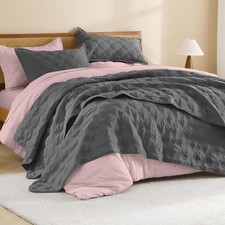 Litanika Queen Size Quilt Set, Gray Lightweight Comforter, 3-Piece