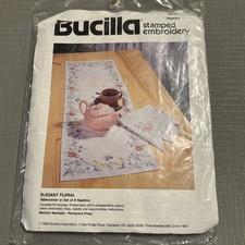 Vintage Bucilla Stamped Embroidery Napkins or Tablecloth Elegant Floral 40715