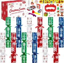Christmas Crackers, 12 Pack No Snap Christmas Party Favors with White Snowflake