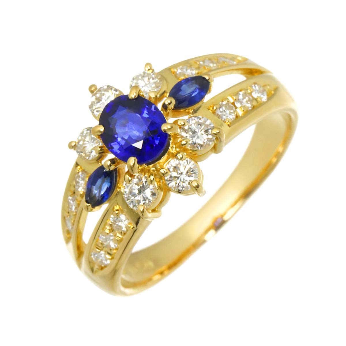 TASAKI Sapphire 0.50ct Diamond 0.59ct Ring 18K YG 750 6.25-6.5(US 