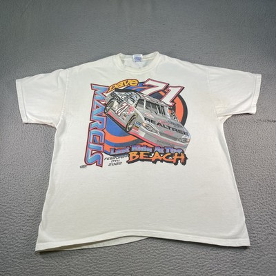 Vintage Dave Marcis 71 Shirt Mens XL White Last Ride At The Beach NASCAR 2002