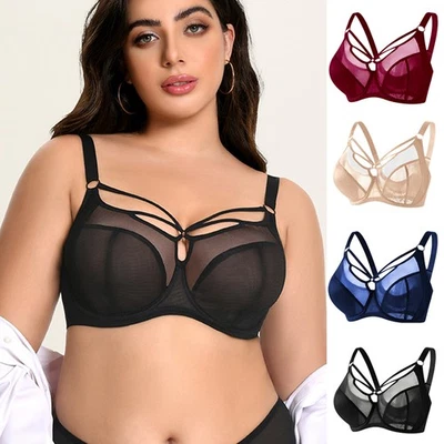 Large Plus Size CDDEFGHHIJKL Womens Bras Underwired Brassiere Lace Sexy Lingerie - Image 1 of 4