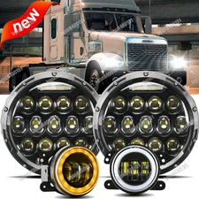For Freightliner Coronado 7inch Round LED Headlights + 4inch LED Fog Light Combo