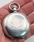Waltham 18S Coin Silver Pocket Watch Case Gold Hinges Engraved -SB8y