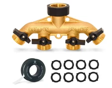 2 pack Morvat Heavy Duty Brass & Rubber 4 Way Garden Hose Splitter