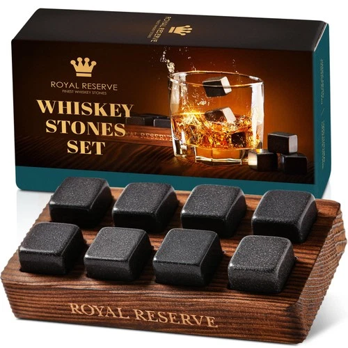 Whiskey Stones Gift Set by – Artisan Crafted Reusable Chilling Rocks for Scot...