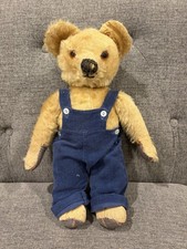 Vintage Artist Mohair 16” Teddy Bear w/ Blue Overalls