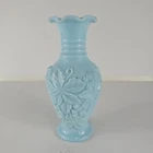 Vtg Imperial Glass Loganberry Vase Milk Glass Teal 1960s 6.25"
