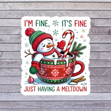 Christmas Sticker Vinyl Decal Funny Snowman Hot Cocoa Meltdown Holiday Humor