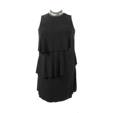 Jessica Howard Black Evening Dress W/Rhinestones & Layers Women's Plus 24W NWT