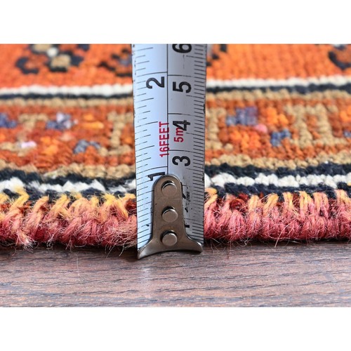4'9"x8'1" Vivid Orange Vintage Zoroastrian Heris Pure Wool Hand Knotted Rug R294 - Picture 6 of 7