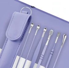 Ear Pick Cleaning Set 6 Piece With Case - Purple Stainless Steel HIGH QUALITY