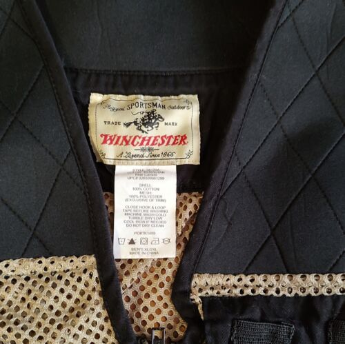 Men's Winchester Beige Black Mesh Vest Zip Up Shooting Hunting Cotton Sz XL/2XL - Picture 6 of 7